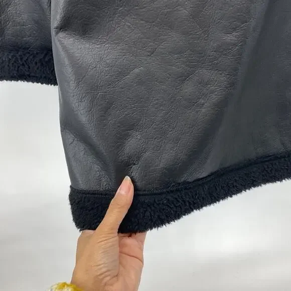 Bryn Walker faux leather fleece lined full zip hooded coat minimalist size S - Picture 6 of 8